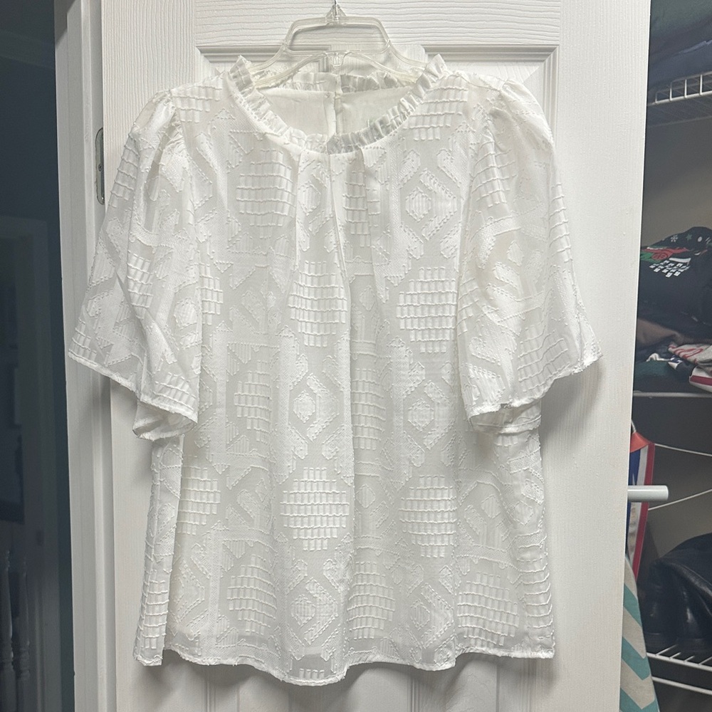 Jade White Textured Puff Sleeve Blouse
